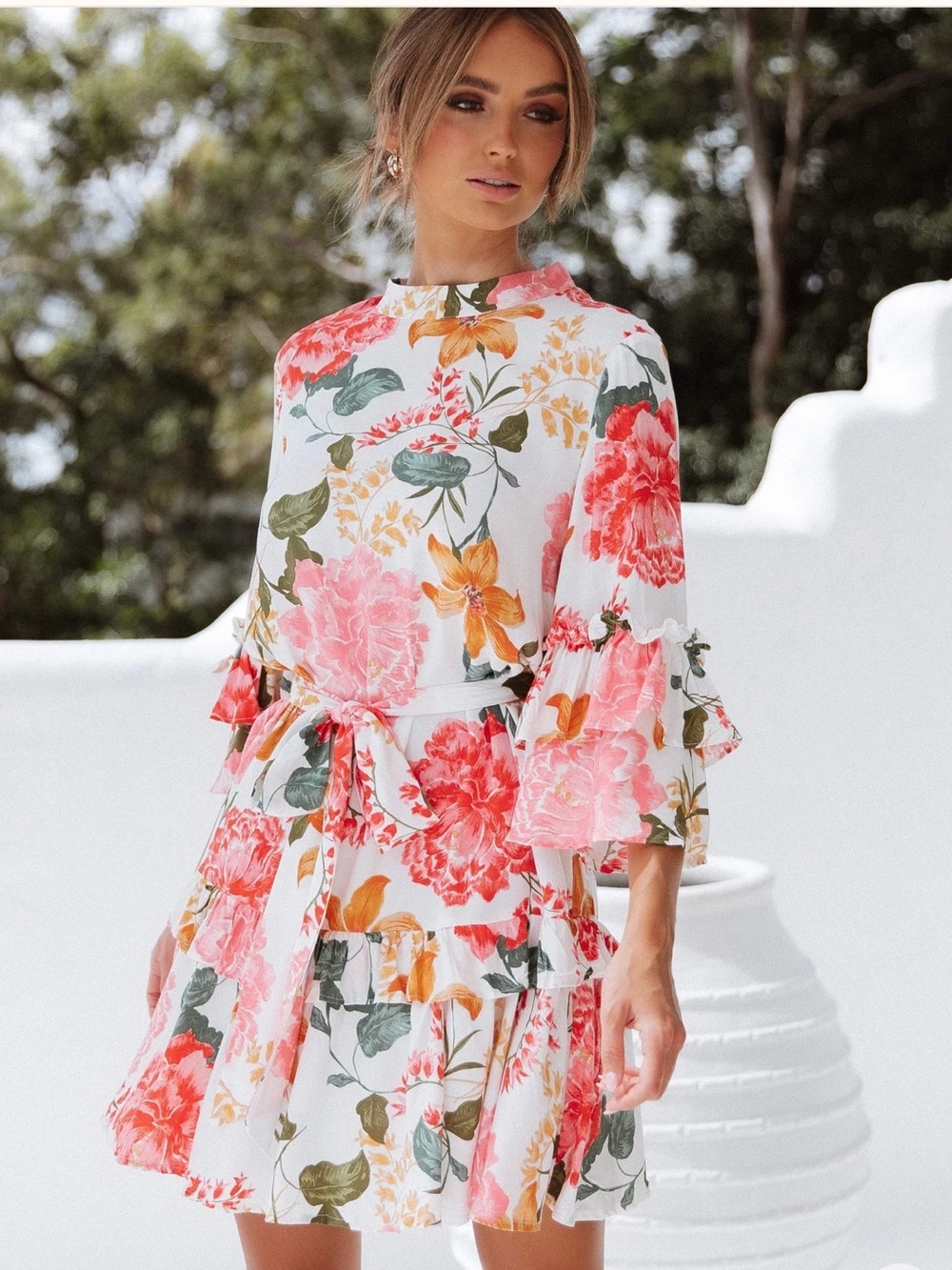 Petal & Pup Peta Dress with Pink and Orange Floral Print